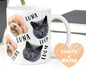 Personalized Pet Mug For Cat Dad Cat Mom Dog Dad Dog Mom - Custom Face Pattern Mug - Dog Photo Mug - Personalized Cat Lover Dog Lover Gift