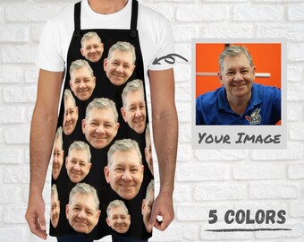Personalized Face Pattern Aprons For Men Dad Grandpa Uncle - Funny Custom Gift For Fathers Day - BBQ Grill Chef Apron With Your Face