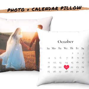 Oreiller personnalisé avec photo et calendrier - Taie d’oreiller personnalisée avec votre photo - Cadeau anniversaire de fête de bébé de mariage - Housse d’oreiller