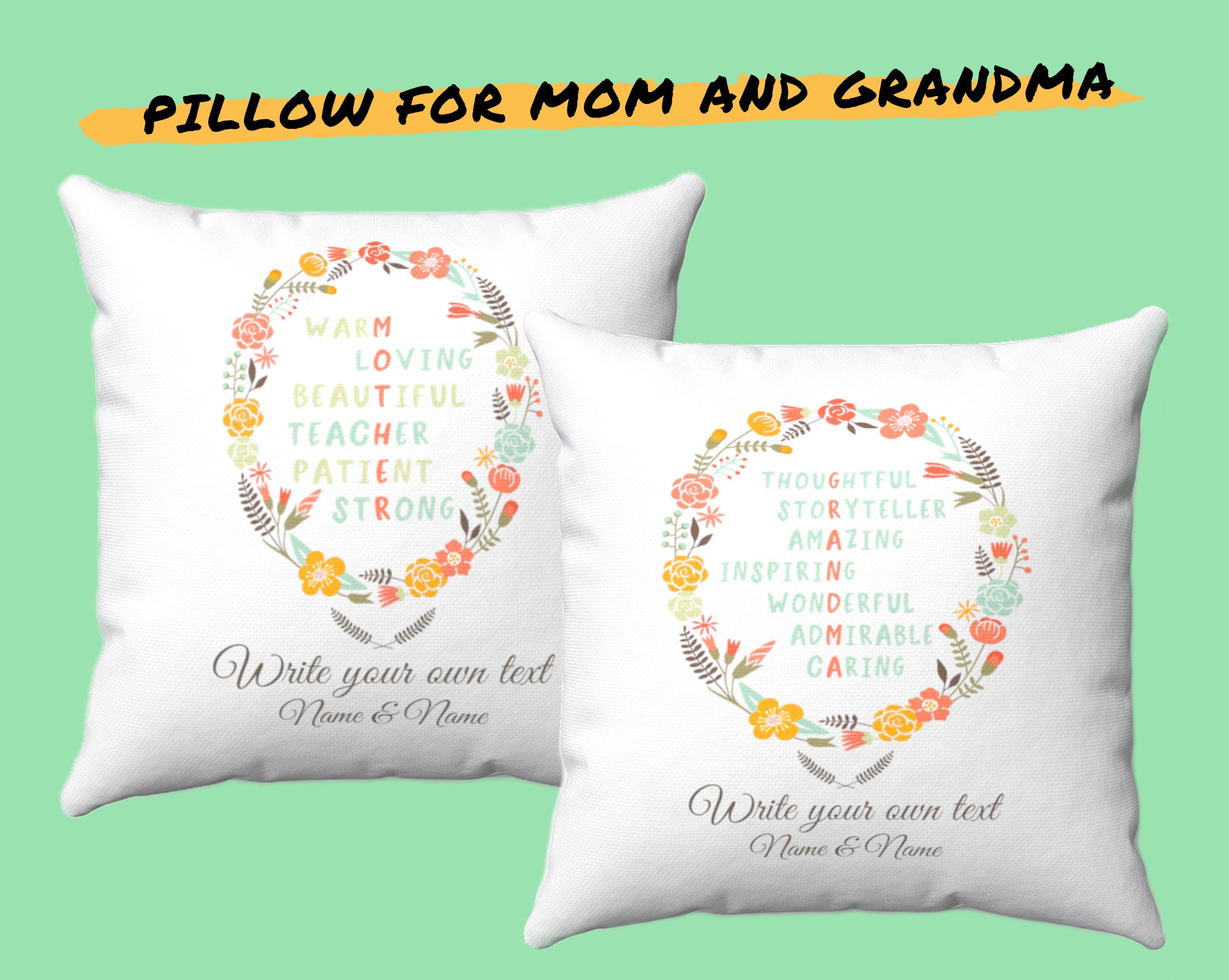 Custom Text Pillow For Mom Mother Grandma Grandmother Personalized Pillow  Case Pillow Cover Mimi Grammie Gigi Grannie Granny Gift