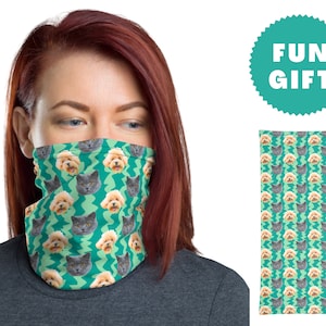 Customized Pet Faces Neck Gaiter - Custom Dog Cat Picture Face Cover With Watermelon - Personalized Photo Face Mask Bandana Summer Gift