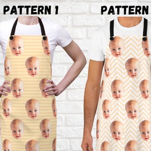 Custom Face Apron Stripe Pattern - Personalized Birthday Gift For Mom Grandma - Kitchen Aprons With Your Faces - Baby Photo Gift For Mother