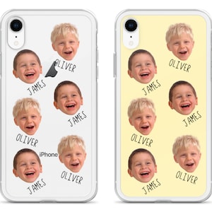 Coque pour iPhone personnalisée avec motif visage - Coque de portable personnalisée avec nom et photo de famille de votre bébé - iPhone XR, 11 Pro, 7, X, 8 Plus