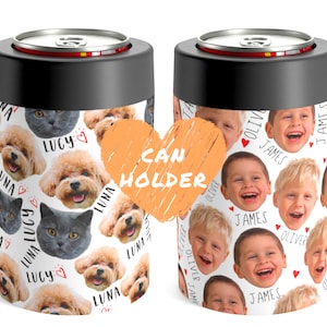 Personalized Can Holder With Faces - Custom Can Cooler Photo And Text - Baby Photo Gift For Mom Dad - Pet Photo Gift - Funny Summer Gift