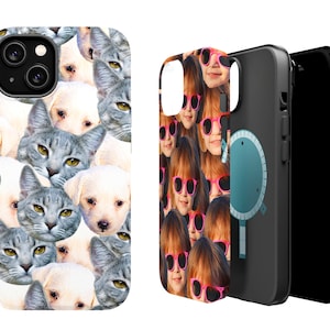 Coque iPhone MagSafe avec motif visage personnalisé - Coque iPhone personnalisée pour animal de compagnie, bébé chien - Chat papa chien maman cadeau amoureux des animaux de compagnie - iPhone 13 iPhone 14