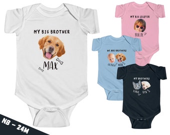 Custom Pet Photo Baby Onesie - Custom Text Dog Onesie - Personalized Cat Onesie - Custom Bodysuit - Big Brother Onesie - Big Sister Onesie