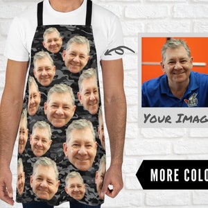 Custom Face Pattern Aprons With Camouflage Background Men - Funny Personalized Gift For Fathers Day - BBQ Grill Chef Apron With Your Face