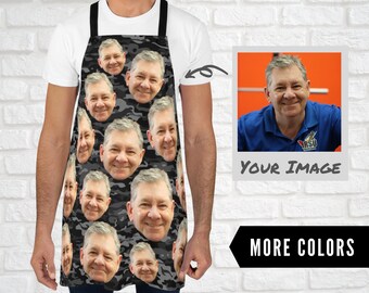 Custom Face Pattern Aprons With Camouflage Background Men - Funny Personalized Gift For Fathers Day - BBQ Grill Chef Apron With Your Face
