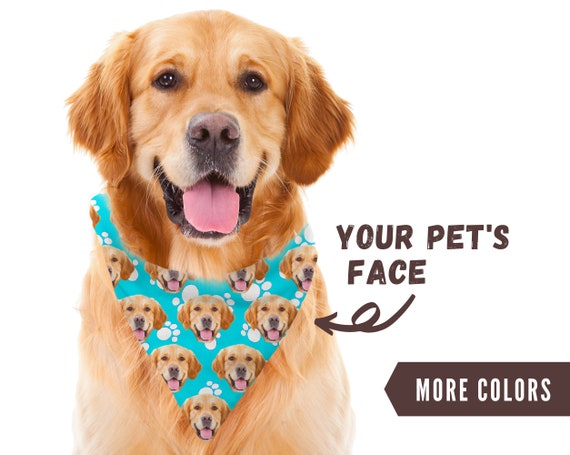 Dog Bandana With Your Dog s Face Custom Bandana With Paw Pattern Personalized Dog Photo Bandanas Customized Dog Scarf Dog Mom Gift Etsy