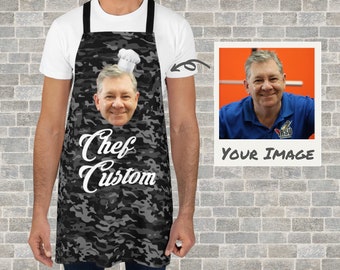 Custom Aprons Camouflage Pattern Men Dad Grandpa - Funny Personalized Gift For Father's Day - BBQ Grill Chef Apron With Your Face And Name