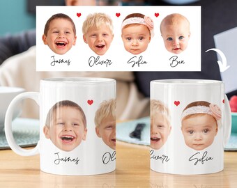 Custom Four Baby Face Mug - Personalized Gift For Mom Dad Grandma Grandpa - Custom Grandchildren Mug - Customized Photo Mug With Text