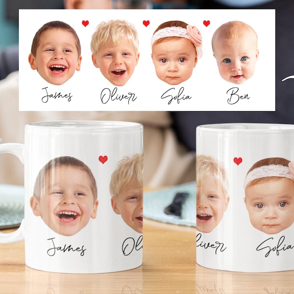 Custom Four Baby Face Mug - Personalized Gift For Mom Dad Grandma Grandpa - Custom Grandchildren Mug - Customized Photo Mug With Text