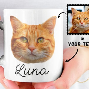 Custom Cat Photo Mug For Cat Dad Cat Mom - Cat Face Mug Dog Face Mug - Personalized Cat Lover Gift - Customized Birthday Gift For Pet Lover