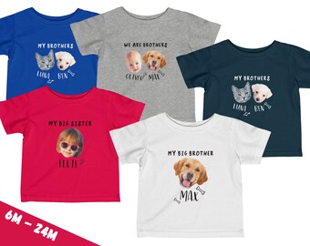 Aangepaste Huisdier Foto Baby T-Shirt - Aangepaste Tekst Hond Tee - Gepersonaliseerde Kat Shirts - Big Brother Tee - Big Sister Tee - Aangepaste Baby T-shirt