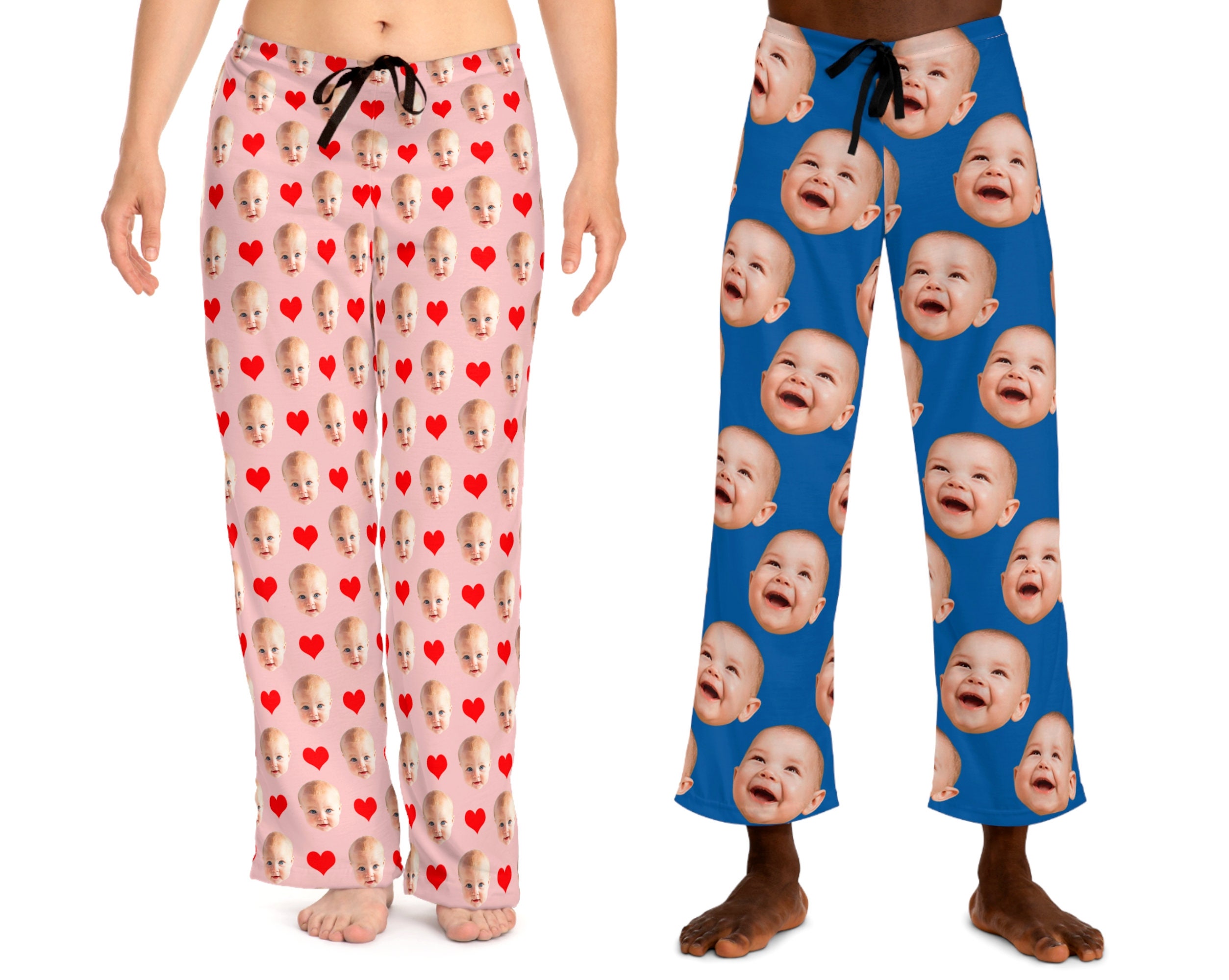 Face Pattern Photo Pajama Pants Custom | Personalized Pajamas for Men and Women with Your Pet, Baby, Dog, Cat, Family Pictures