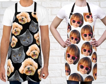 Custom Your Face On Apron - Custom Face Apron - Cat Dad Dog Mom Pet Apron - Personalized Apron For Men Women Chef - Personalized Faces Apron