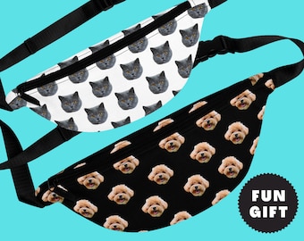 Custom Fanny Pack With Dog Face Cat Face - Personalized Fanny Packs - Cat Dad Dog Mom Pet Lover Gift Photo Waist Bag - Custom Pet Loss Gift