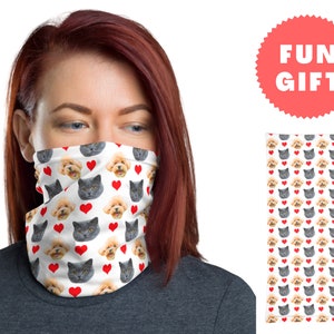 Custom Dog Neck Gaiter With Heart - Personalized Cat Picture Face Cover - Washable Pet Photo Face Mask Headband Bandana For Cat Dad Dog Mom