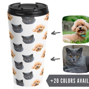 Custom Travel Mug With Pet Face Multi Color - Personalized Photo Travel Mug Solid Color - Customized Dog Lover Gift - Cat Dad Cat Mom Gift
