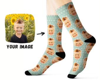 Chaussettes personnalisées pour le visage - Chaussettes photo personnalisées - Cadeaux personnalisés amusants - Cadeau de nouveau papa - Cadeau personnalisé d’annonce de grossesse pour la fête de bébé