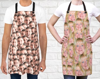 Custom Faces Apron For Men Women - Funny Personalized Gift For Mom Dad - BBQ Grill Chef Aprons With Your Face - Custom Baby Photo Gift