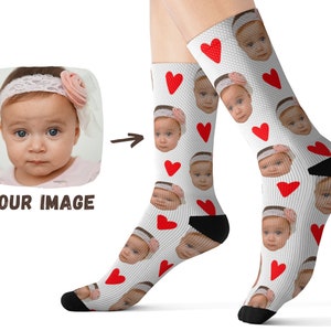 Custom Socks - Custom Baby Face Socks - Heart Socks - Personalized Gift For Mom Dad - Funny Birthday Gift - Custom Photo Socks