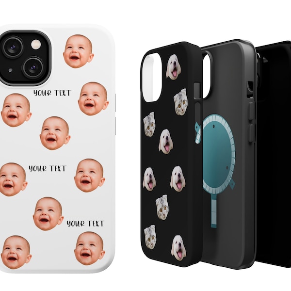 MagSafe iPhone Case Custom With Text - Personalized Face Pattern iPhone Case - Baby Pet Photo Gift - iPhone 14 Plus Pro Max iPhone 13 Mini