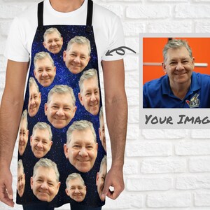 Custom Face Pattern Aprons With Galaxy Space Background Men - Funny Personalized Gift For Fathers Day - BBQ Grill Chef Apron With Your Face