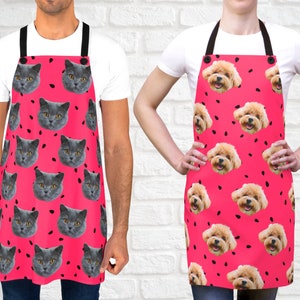 Personalized Face Apron For Cat Mom Dog Dad - Baby Photo Gift - Custom Gift For Pet Lovers - BBQ Grill Chef Faces Aprons - Watermelon Summer