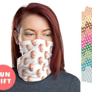 Personalized Neck Gaiter With Any Picture - Custom Face Mask With Baby Couple Family Wedding Photo - Washable Face Cover Headband Bandana