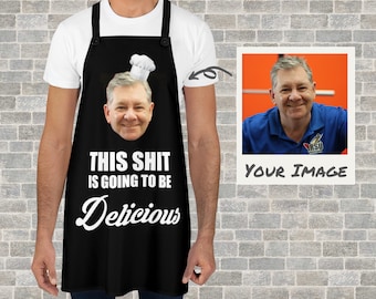 Delantales faciales personalizados - Regalo personalizado para hombres Papá abuelo Tío - Divertido delantal de chef de barbacoa para el Día del Padre - Esto va a ser delicioso