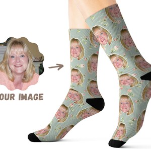 Custom Socks - Floral Flower Socks - Custom Mom Face Socks - Personalized Socks For Women - Custom Photo Socks - Personalized Birthday Gift