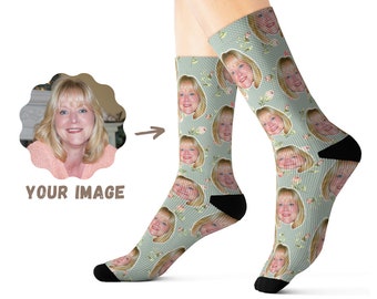 Custom Socks - Floral Flower Socks - Custom Mom Face Socks - Personalized Socks For Women - Custom Photo Socks - Personalized Birthday Gift