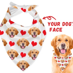 Custom Dog Face Pattern Bandana With Heart - Personalized Dog Photo Bandanas - Custom Bandana For Dogs - Customized Dog Scarf - Dog Mom Gift