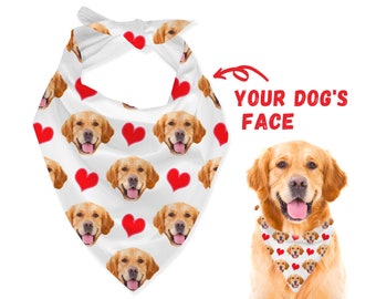 Custom Dog Face Pattern Bandana With Heart - Personalized Dog Photo Bandanas - Custom Bandana For Dogs - Customized Dog Scarf - Dog Mom Gift