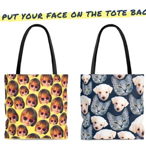 Personalized Photo Tote Bags - Custom Faces Tote Bag Dog Cat Pet Baby Picture - Face Beach Totes - Birthday Moving Baby Shower Gift For Mom