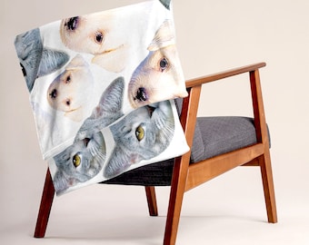 Custom Throw Blanket Cat Dog Pet Photo - Personalized Picture Blankets - Cat Dad Dog Mom Pet Lover Gift - Pet Face Pet Loss Memorial Gifts