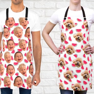 Personalized Faces Apron Baby Photo Dog Cat Photo - Watermelon Summer Gift - Custom Face Aprons For Chef - BBQ Grilling Aprons For Mom Dad