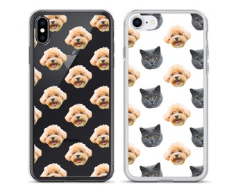 Custom Dog Face iPhone Case - Personalized Cat Face Pattern iPhone Case - Cat Dad Dog Mom Pet Lover Gift - iPhone XR, 11 Pro, 7, X, 8 Plus