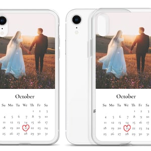 Coque iPhone personnalisée - Coque de téléphone personnalisée avec votre photo et votre calendrier - Cadeau d'anniversaire de mariage pour bébé - iPhone XR, 11 Pro, 7, X, 8 Plus