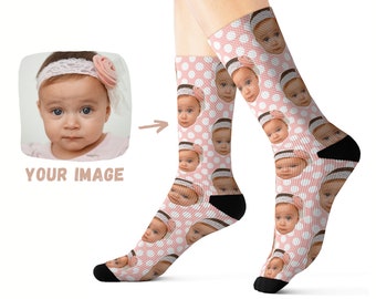 Custom Face Socks - Custom Socks - Personalized Socks - Polka Dot Socks - New Dad Gift - Baby Shower Gift - Pregnancy Announcement Gift