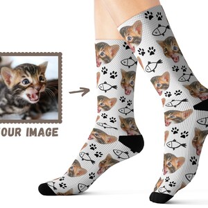 Custom Socks - Custom Cat Socks - Personalized Cat Face Socks - Gift For Cat Dad Cat Mom Cat Lovers - Funny Birthday Gift - Custom Pet Socks