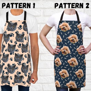 Personalized Faces Apron For Cat Mom Dog Dad - Pet Photo Gift - Custom Paw Pattern Bone Pattern Apron - BBQ Grill Chef Aprons With Pet Face