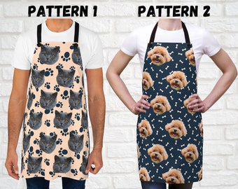 Personalized Faces Apron For Cat Mom Dog Dad - Pet Photo Gift - Custom Paw Pattern Bone Pattern Apron - BBQ Grill Chef Aprons With Pet Face