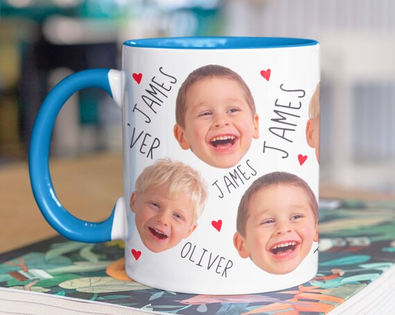 Benutzerdefiniertes Gesicht Muster Tasse mit Farbe innen - Baby Paare Tassen - Lustige FotoBecher - Süße Keramik Kaffeetasse - Personalisiertes Geburtstagsgeschenk