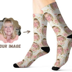 Custom Socks - Custom Mom Face Socks - Personalized Socks For Women - Custom Photo Socks - Floral Flower Socks - Personalized Birthday Gift
