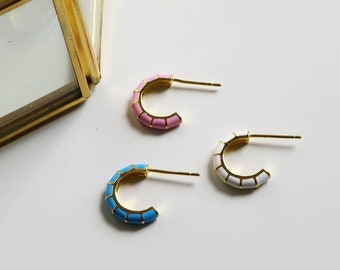 925 Enamel Half Hoop Earrings