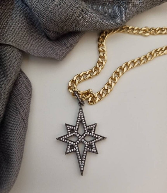 Aluminum Chain Necklace with CZ Brass Starbust Pendant