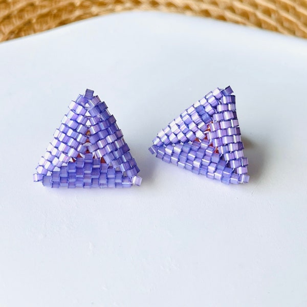 Purple Beaded Stud Earrings | Silky Purple Stud Earrings | Handwoven Dainty Earrings | Gift for Woman | Gift for Her | Handmade Earrings