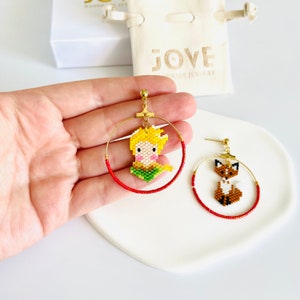 Little Prince and Fox Earrings | Le Petit Prince Hoop Earrings | Summer Earrings | Gift for Her | Dainty Earrings | Hypoallergenic Earrings